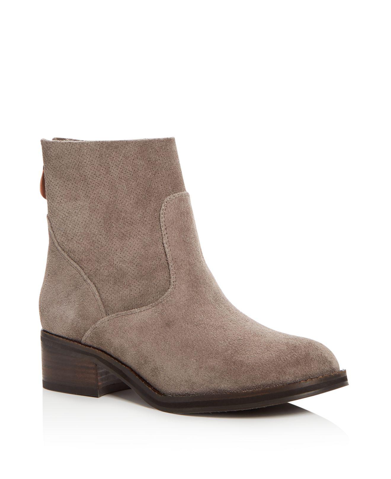 brown suede booties low heel