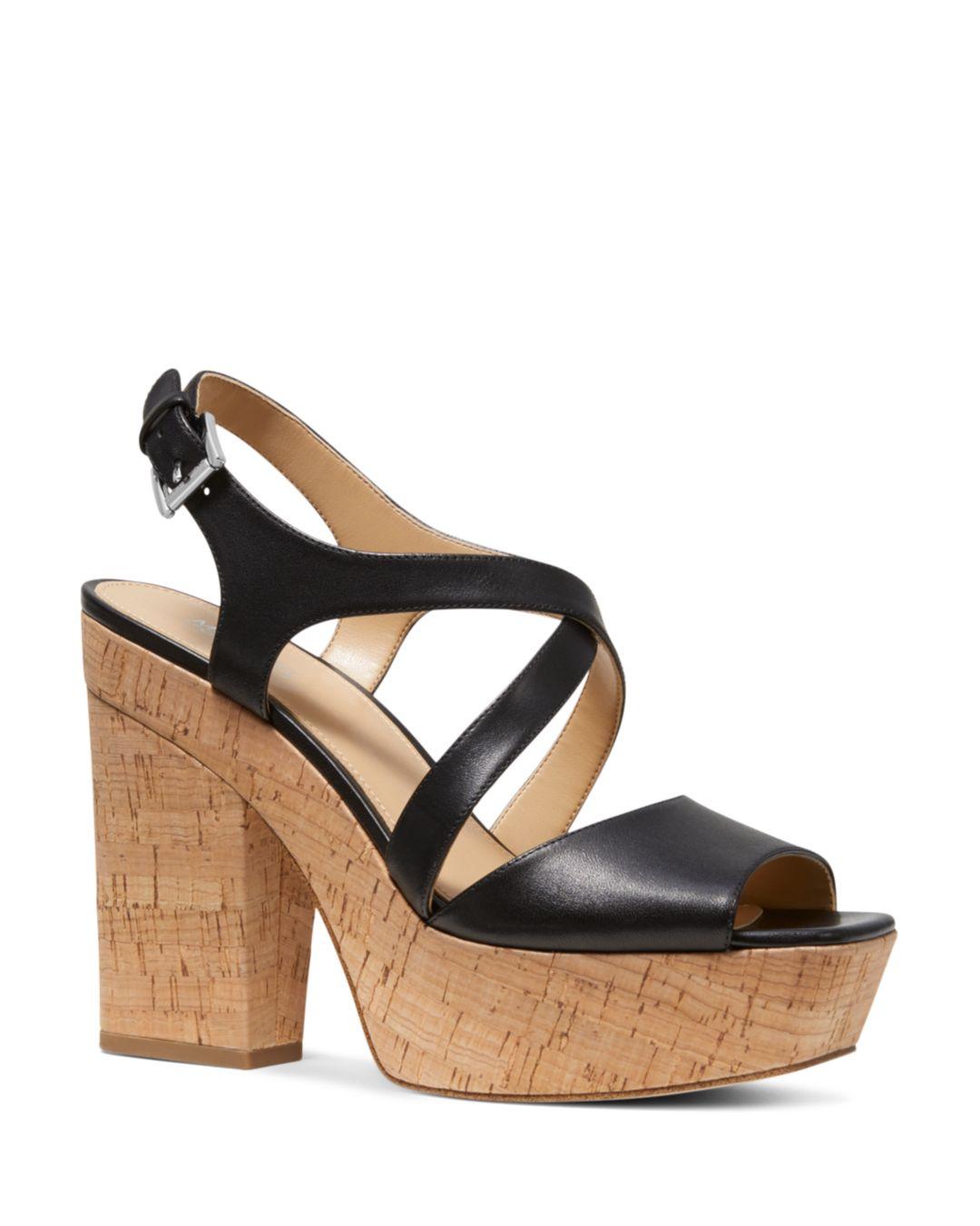 MICHAEL Michael Kors Women's Abbott Leather Platform Wedge Sandals in ...
