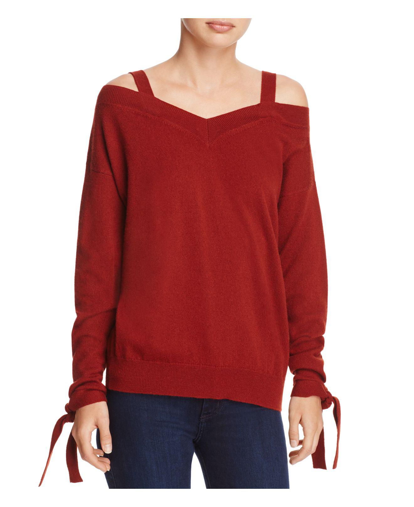 lyst-theory-cold-shoulder-cashmere-sweater-in-red