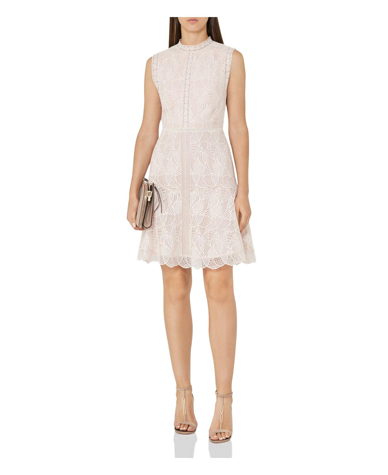 Reiss Tori Mixed-lace Dress in Pink - Lyst