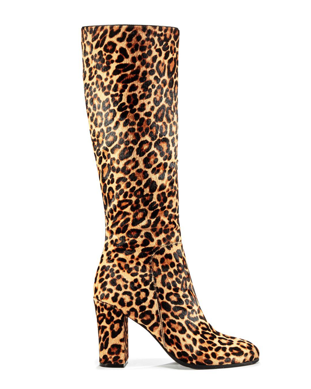 Kenneth Cole Women S Justin Round Toe Leopard Print Calf Hair High Heel Boots In Natural Lyst