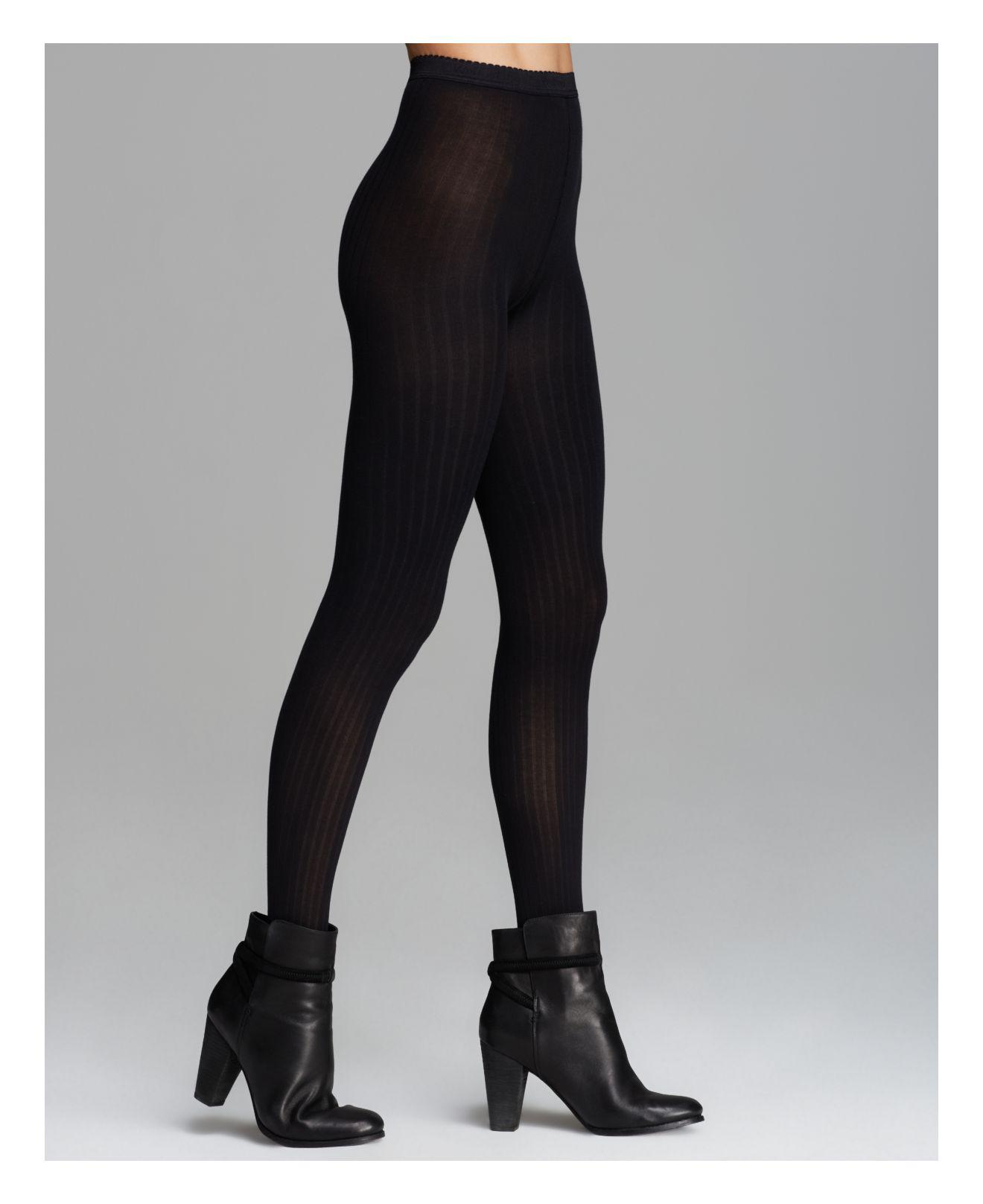 Wolford Fine Cotton Ribbed Tights In Black Lyst