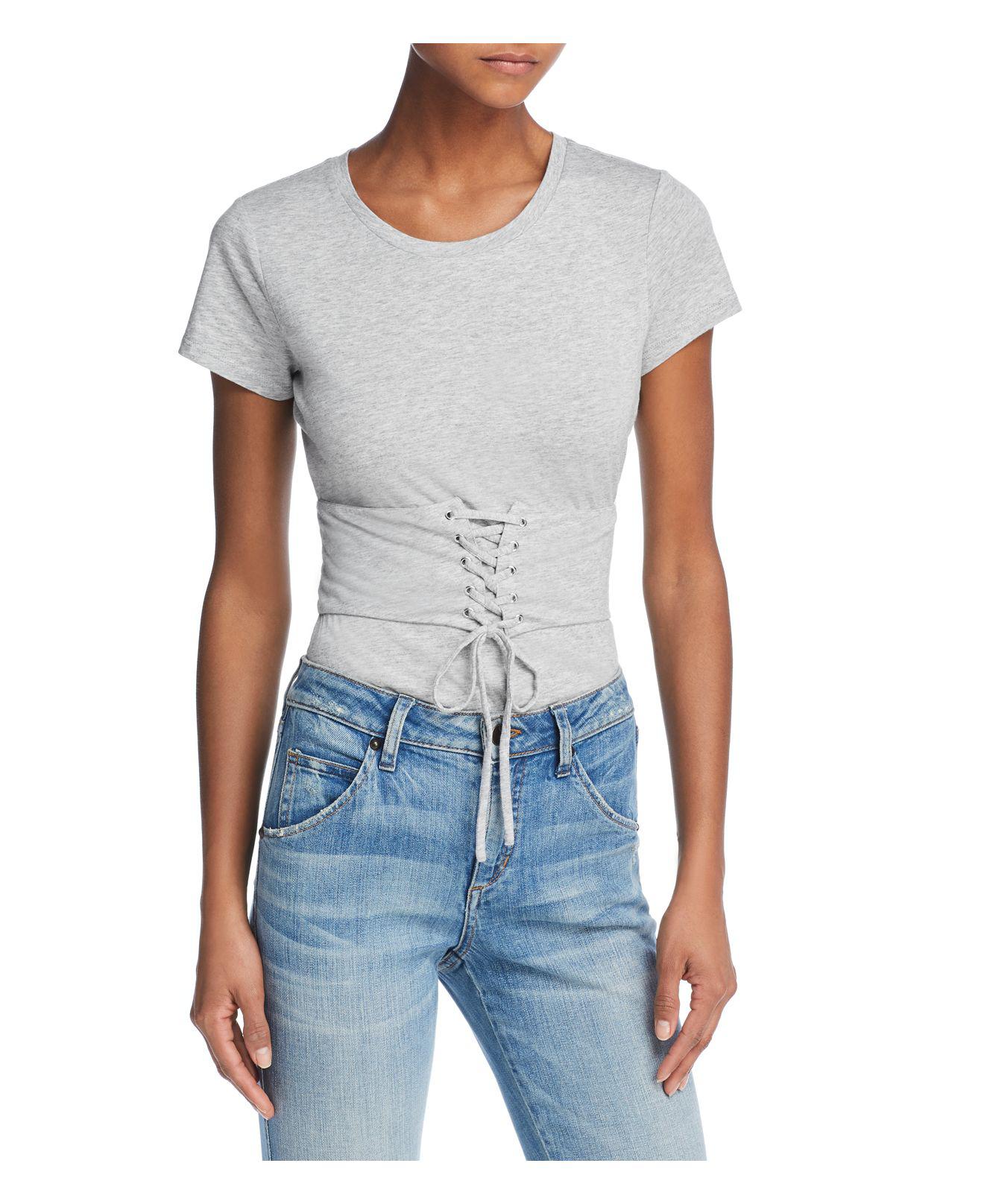 Guess Corset Detail T-shirt-style Bodysuit in Grey | Lyst