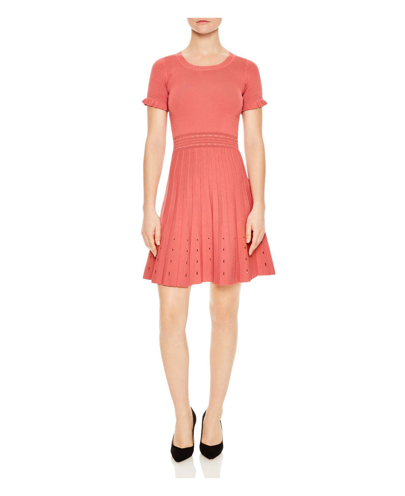Lyst - Sandro Etor Eyelet-detail Pleated Knit Dress in Pink - Save 26%