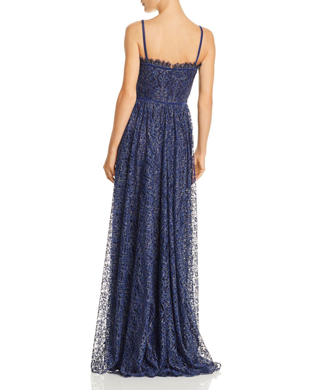 Lyst - Tadashi Shoji Metallic Floral Lace Gown in Blue