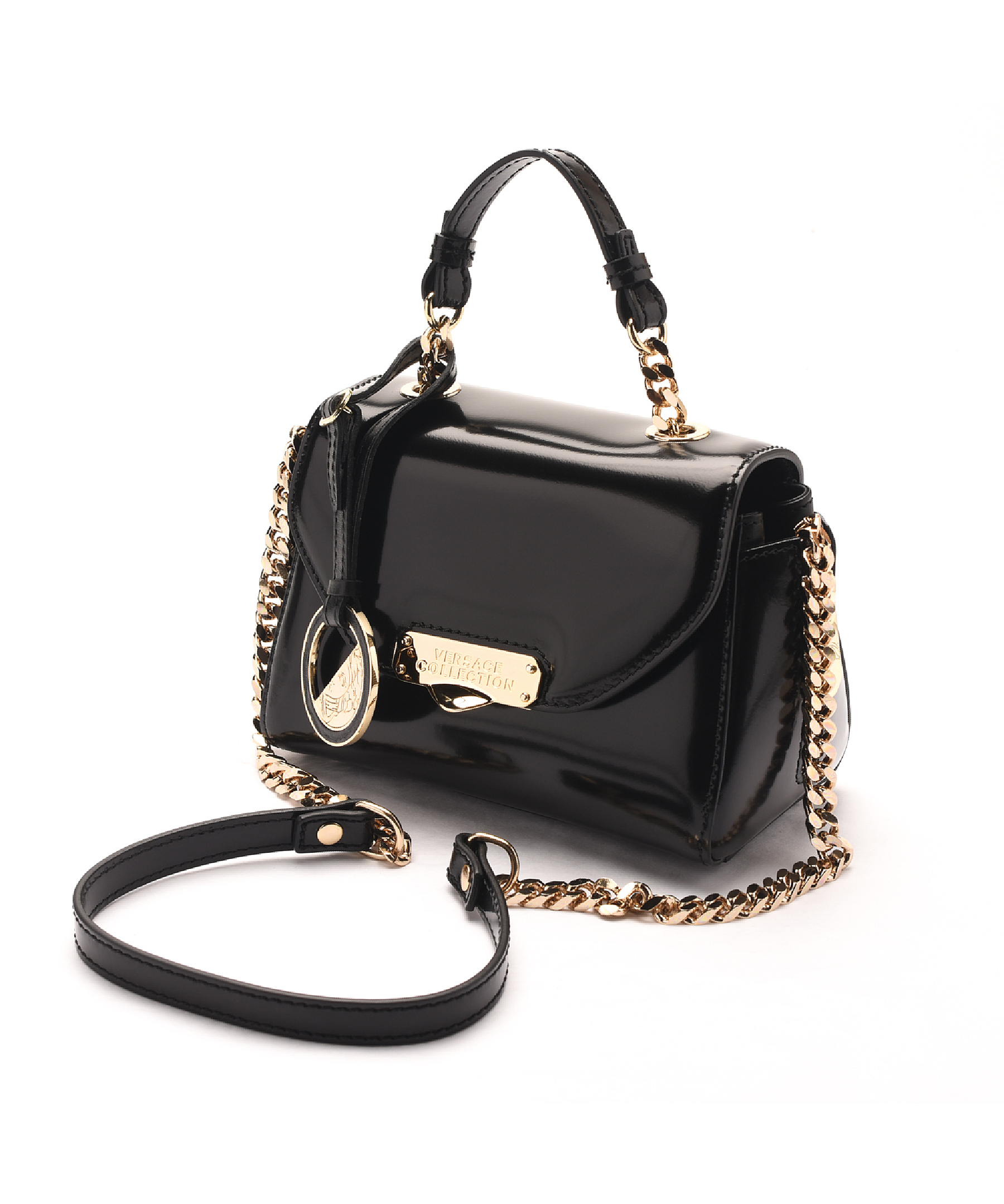 Versace Patent Leather Crossbody Clutch Handbag in Black | Lyst
