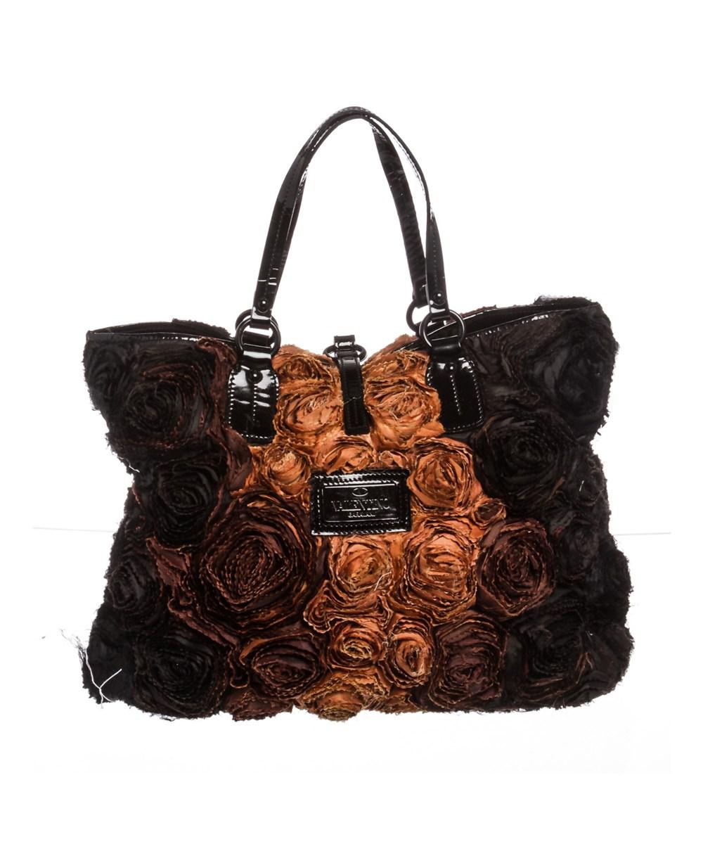 Lyst Valentino Black Brown Satin Leather Rosier Tote Bag In Valentino