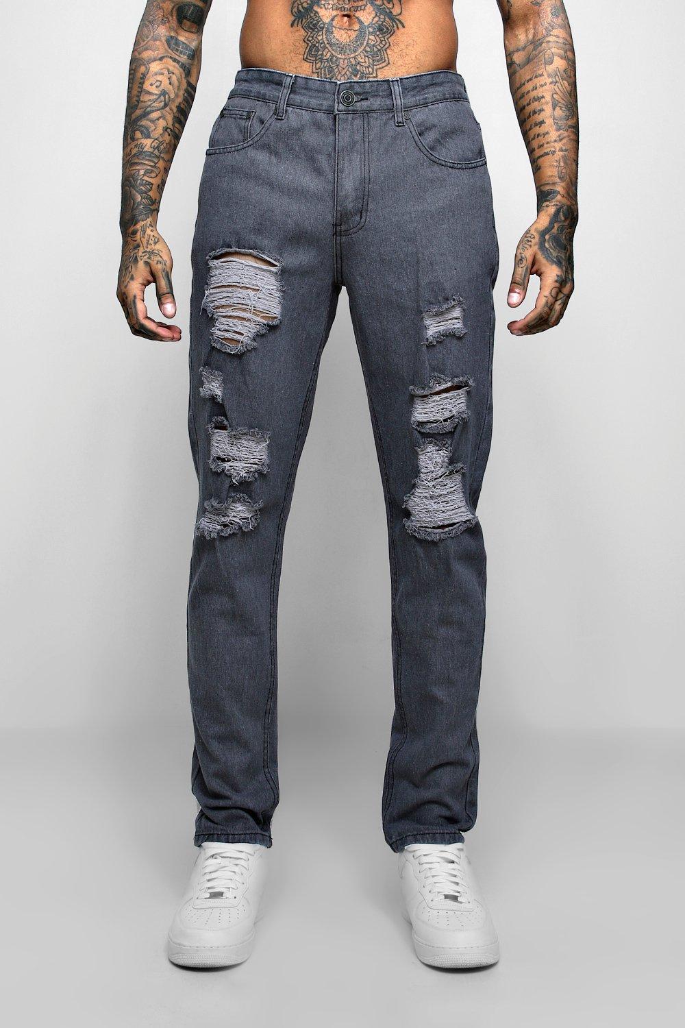 Boohoo Slim Fit Jeans With Extreme Rips in Blue for Men Lyst