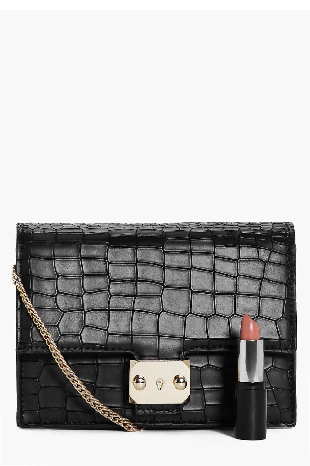 Download Lyst - Boohoo Emma Mock Croc Box Cross Body Bag in Black