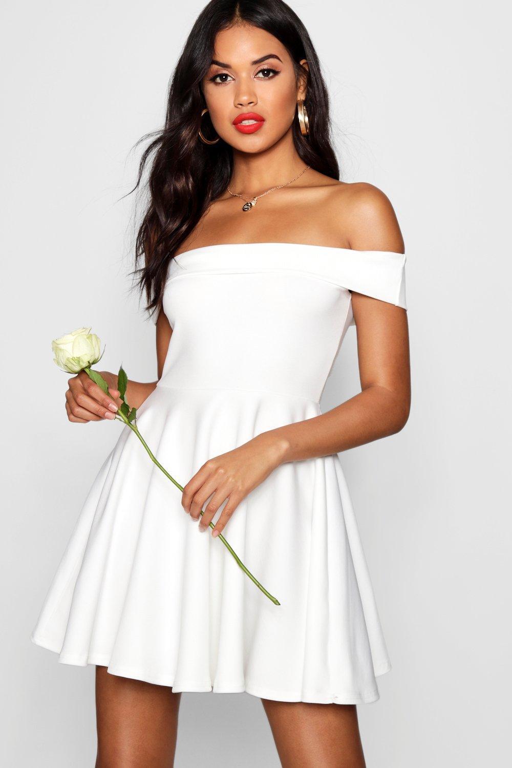 Lyst - Boohoo Off The Shoulder Skater Dress in White