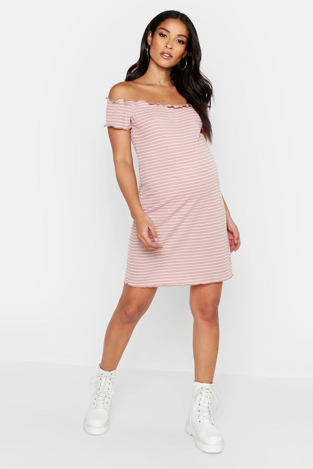 Boohoo Maternity Lettuce Hem Stripe Rib Bodycon Dress in Pink Lyst