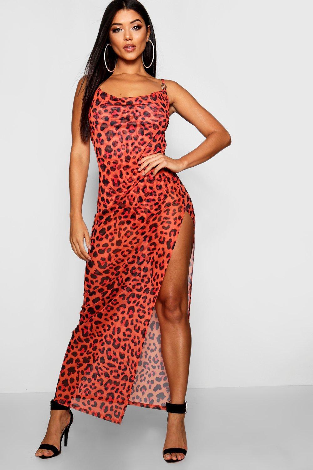 red animal print maxi dress