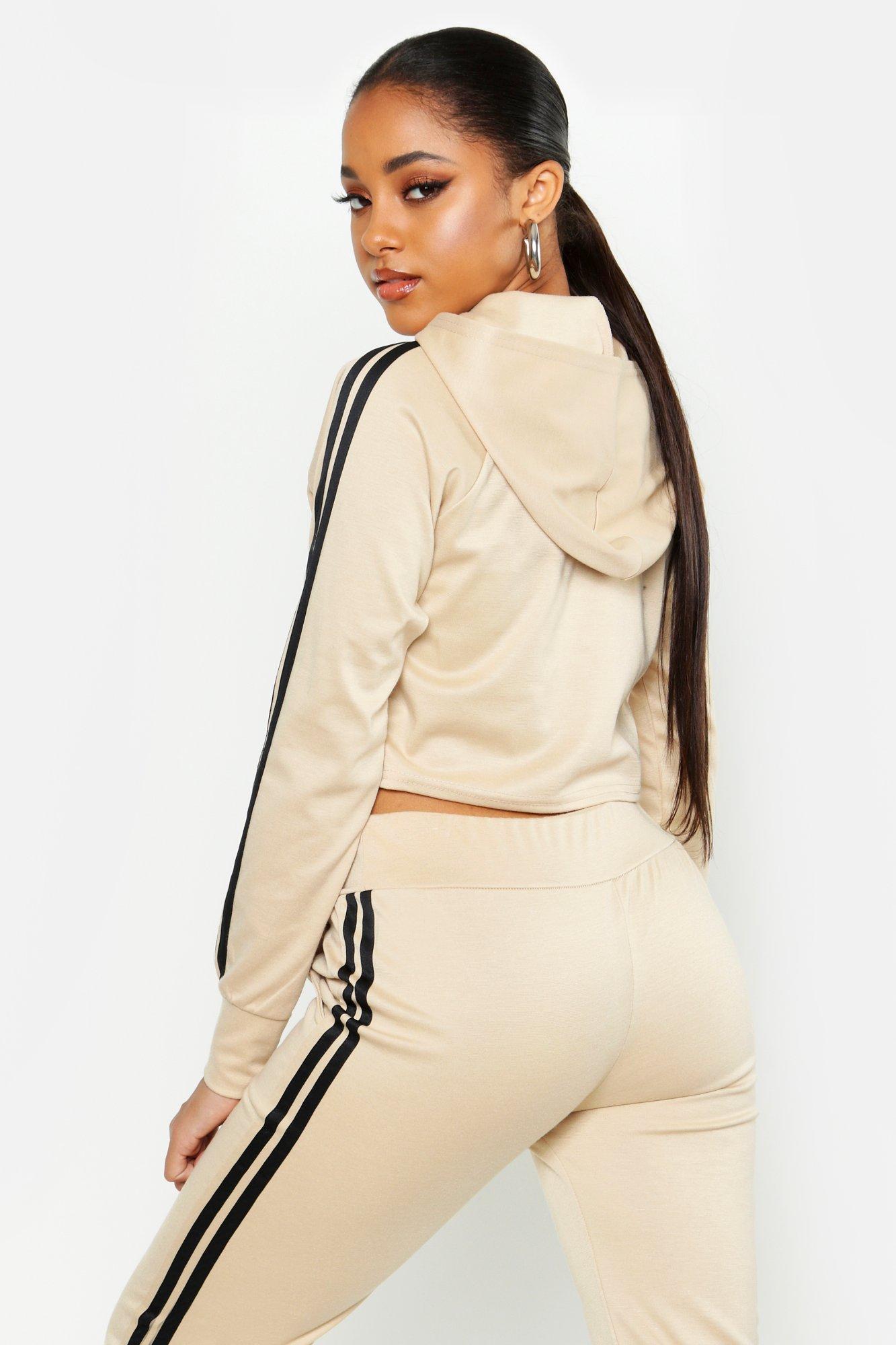 Boohoo Athleisure Sports Stripe Tracksuit in Natural - Lyst
