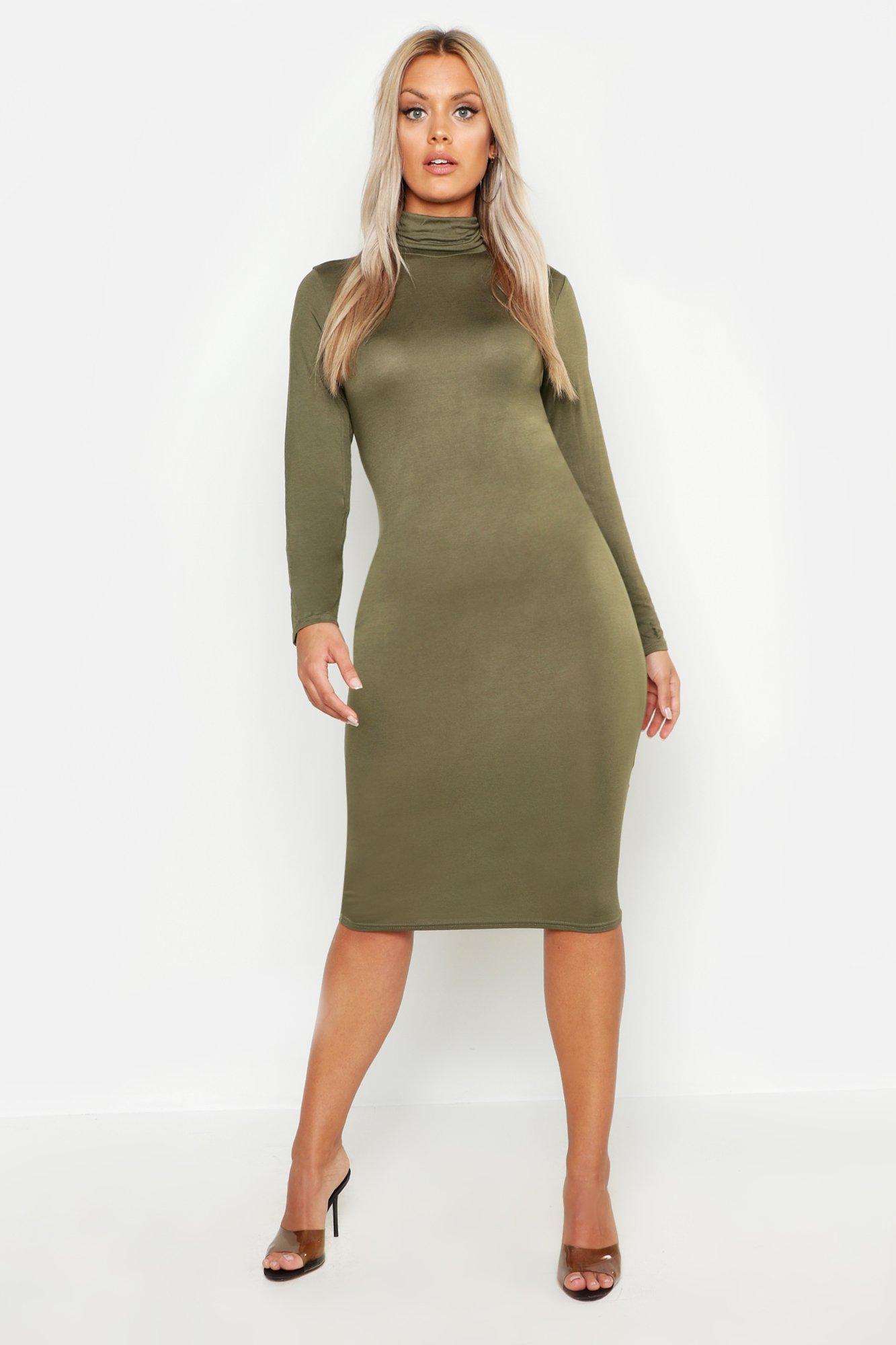 jumbo rib roll neck midi dress