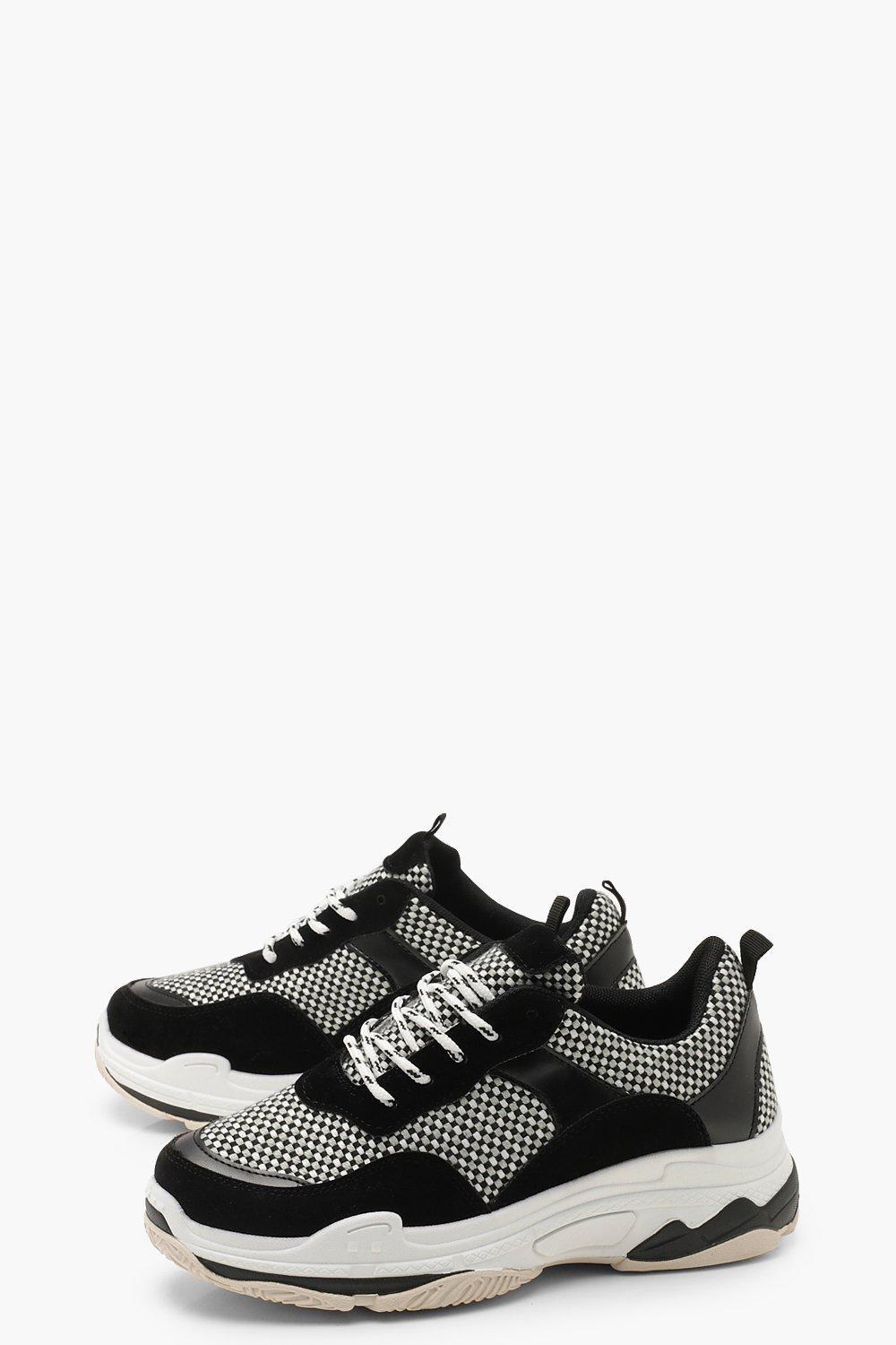 Boohoo Checkerboard Chunky Trainers in Black - Lyst