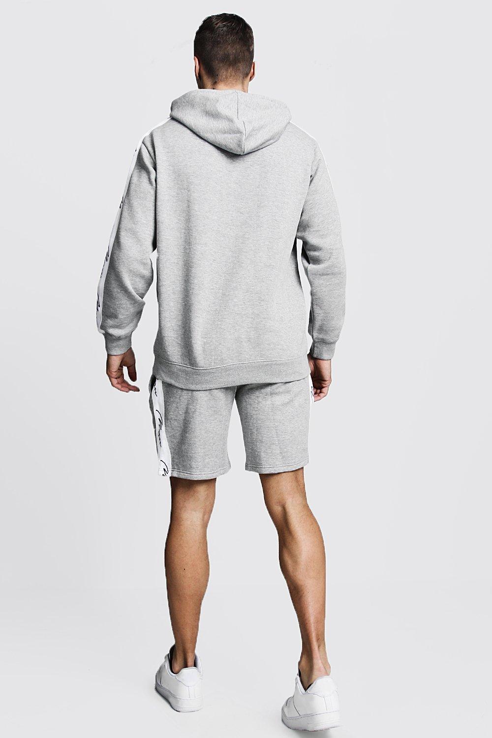 Boohoo Man Signature Tape Hooded Short Tracksuit in Gray for Men - Lyst