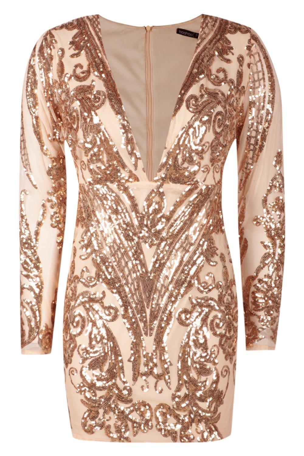 lola light blue and gold sequin long sleeve bodycon dress