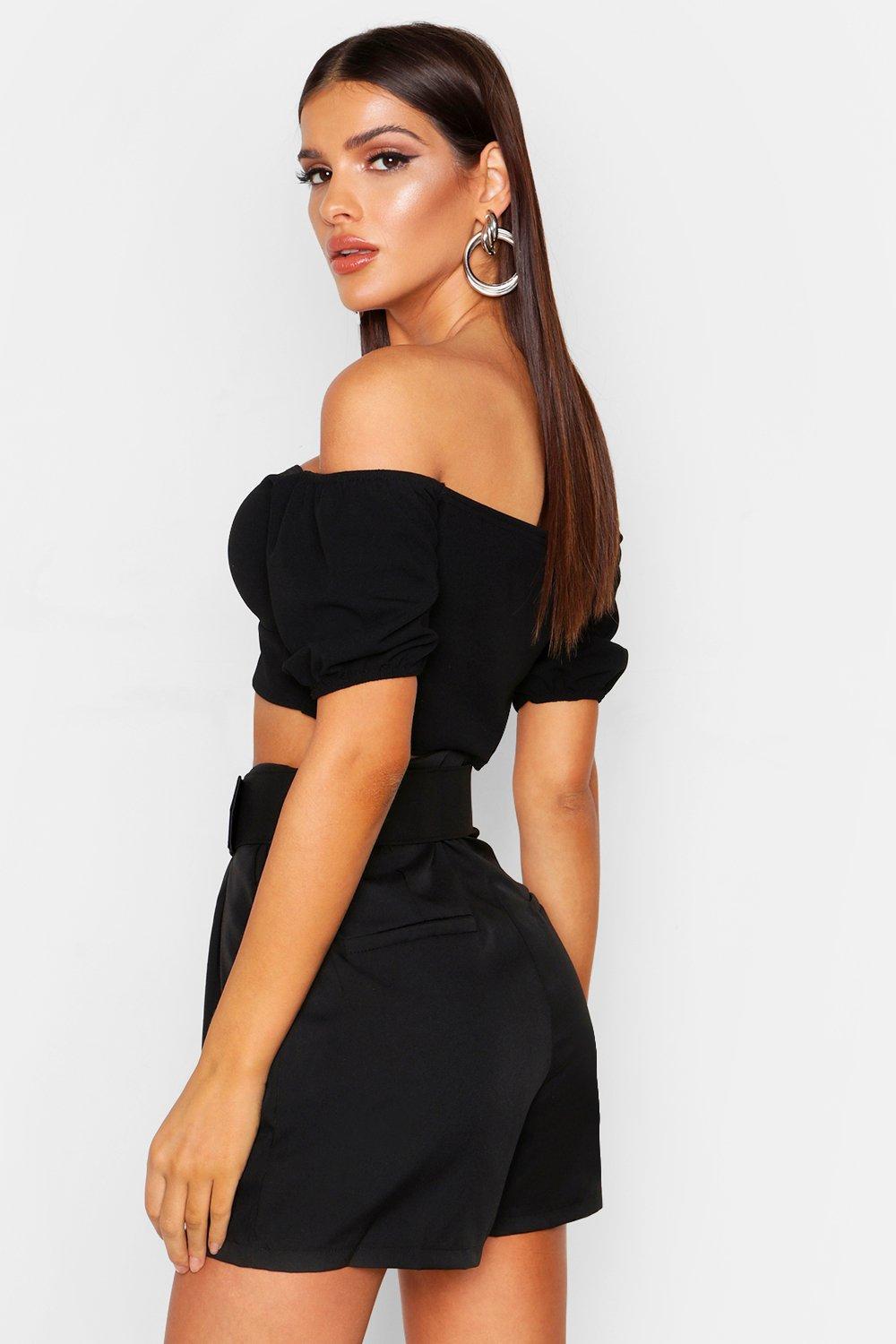 Boohoo Off The Shoulder Puff Sleeve Crop Top in White Lyst