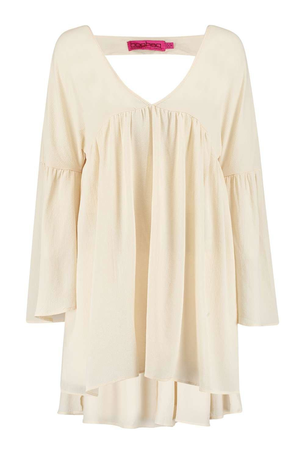 Lyst - Boohoo Val V Neck Woven Baby Doll Smock Dress in Black