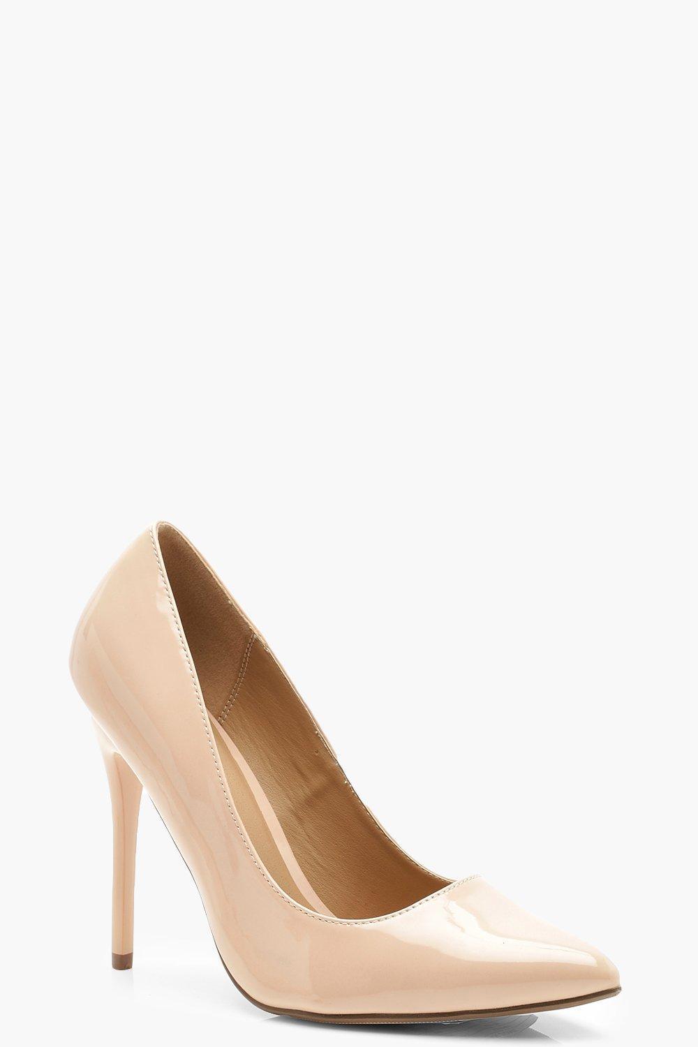 Boohoo Wide Fit Stiletto Heel Court Shoes in Natural