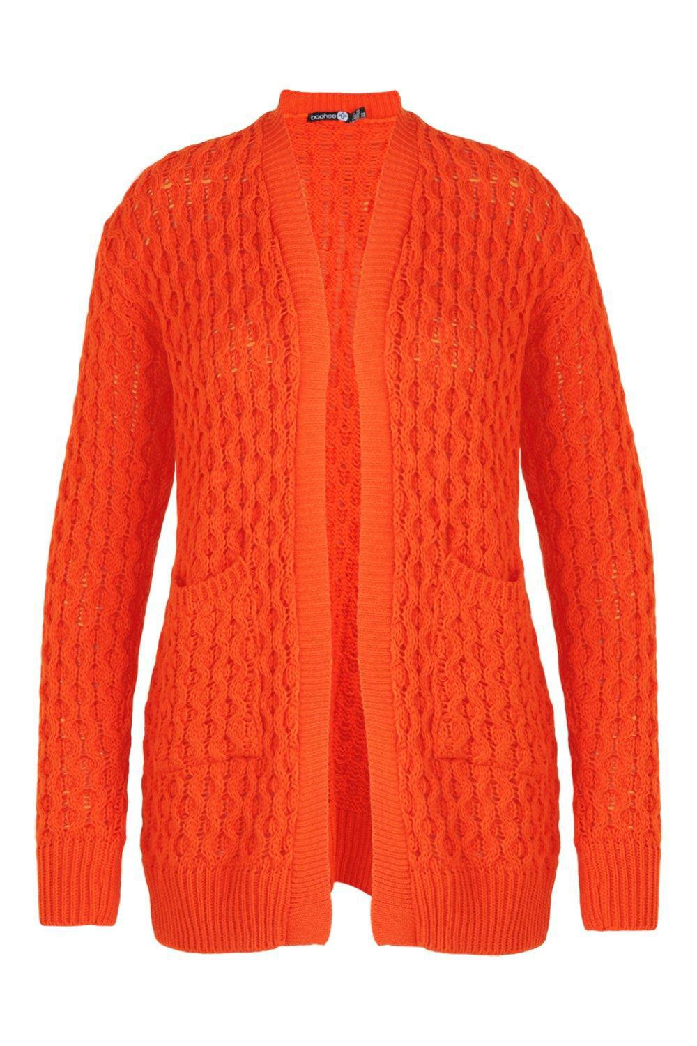 Lyst - Boohoo Plus Crochet Knitted Oversized Cardigan in Orange