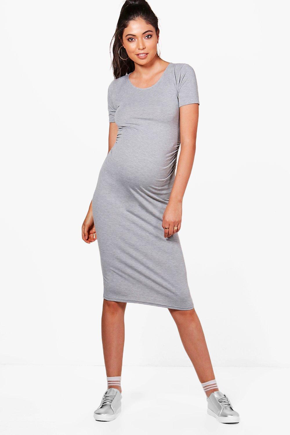 Boohoo Maternity Serena Cap Sleeve Midi Dress in Grey | Lyst