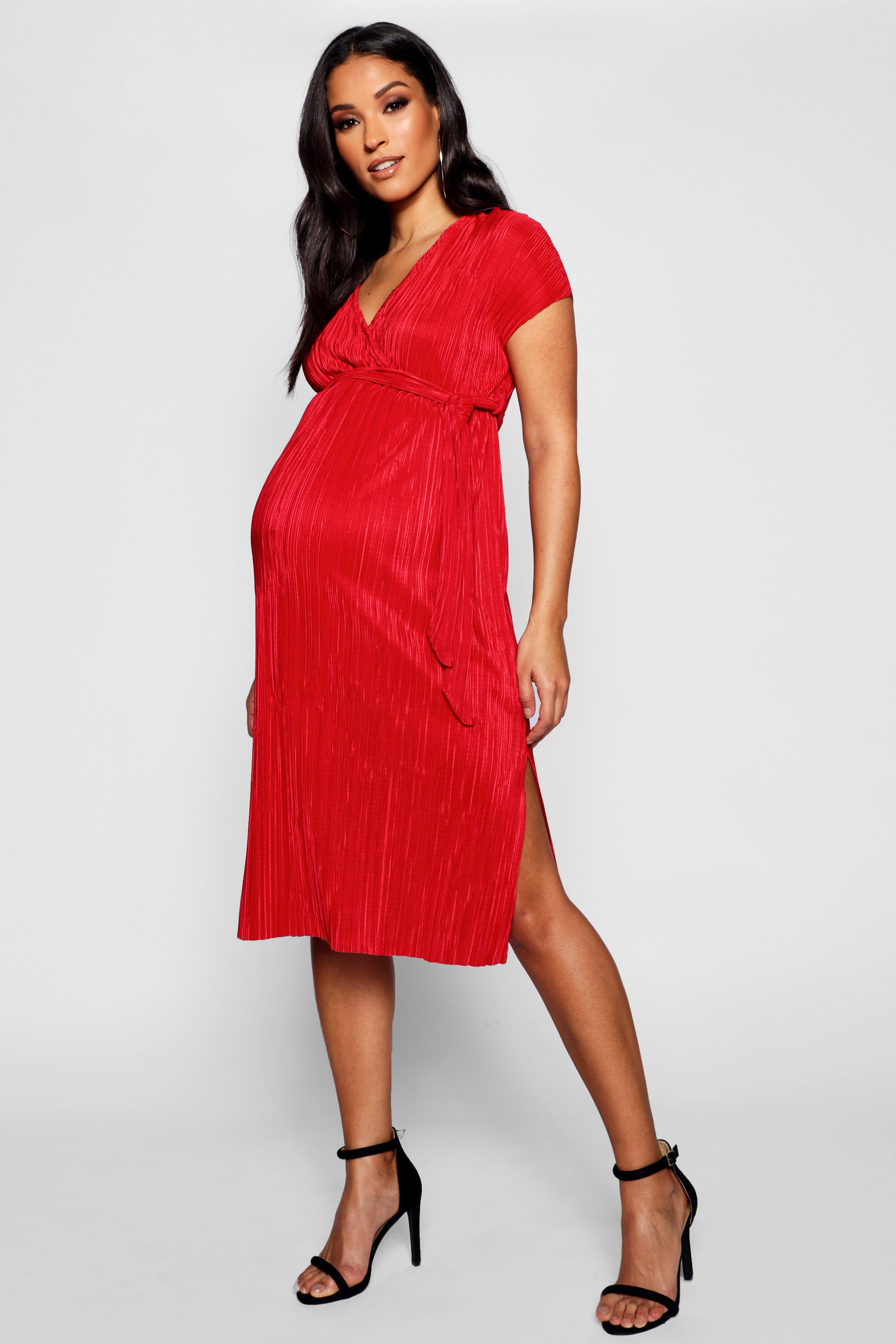 Boohoo Maternity Wrap Midi Dress in Red - Lyst