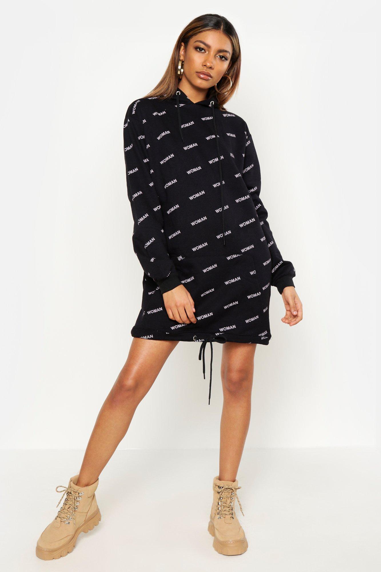 Boohoo All Over Woman Print Longline Oversize Hoody in Black - Lyst