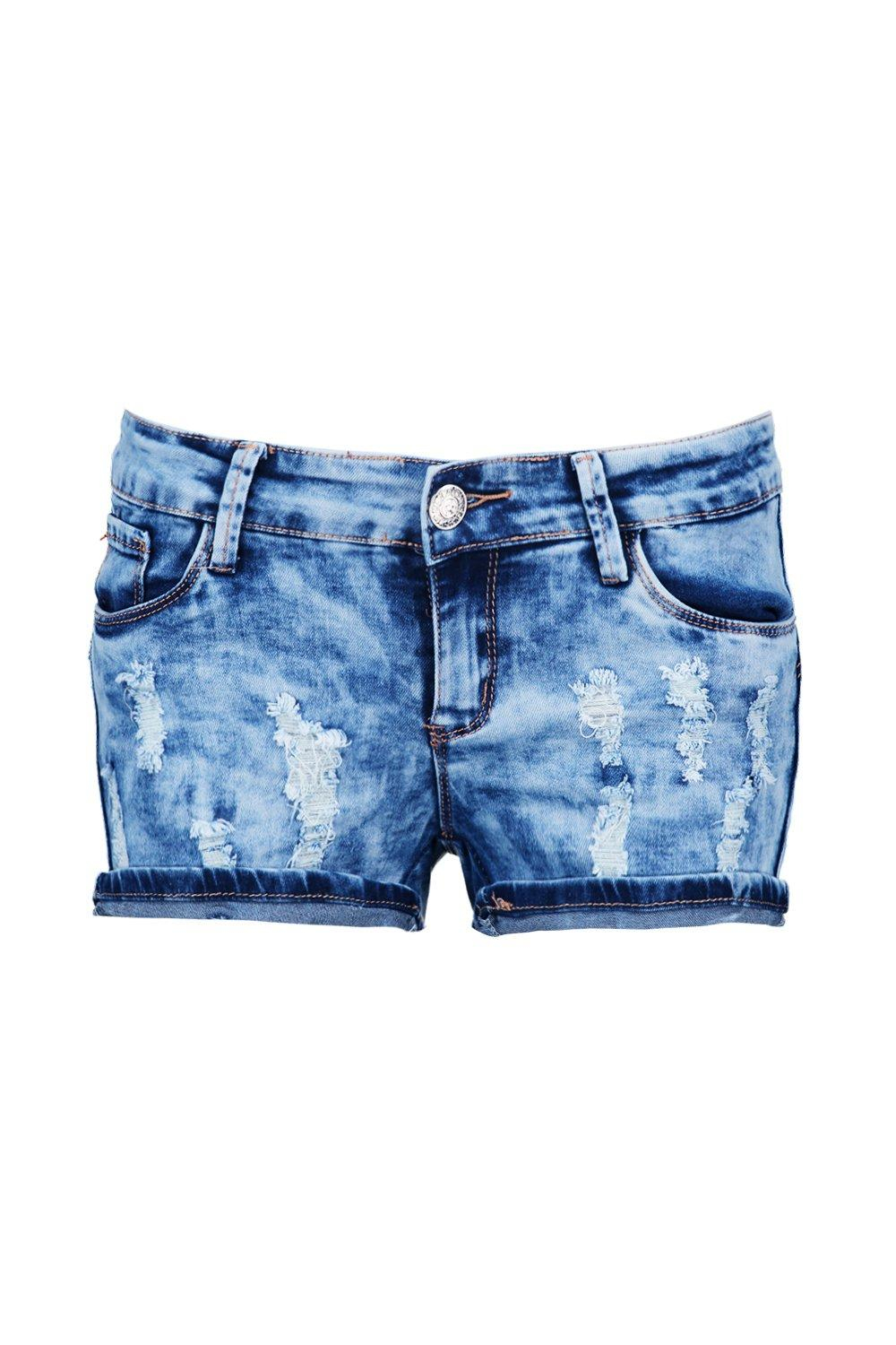 Boohoo Ellie Ripped Denim Hotpants in Blue - Lyst