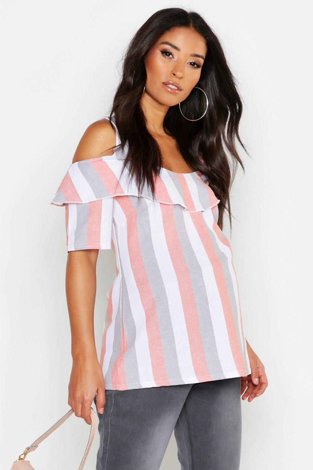 Boohoo Maternity Linen Cold Shoulder Ruffle Top in Orange Lyst