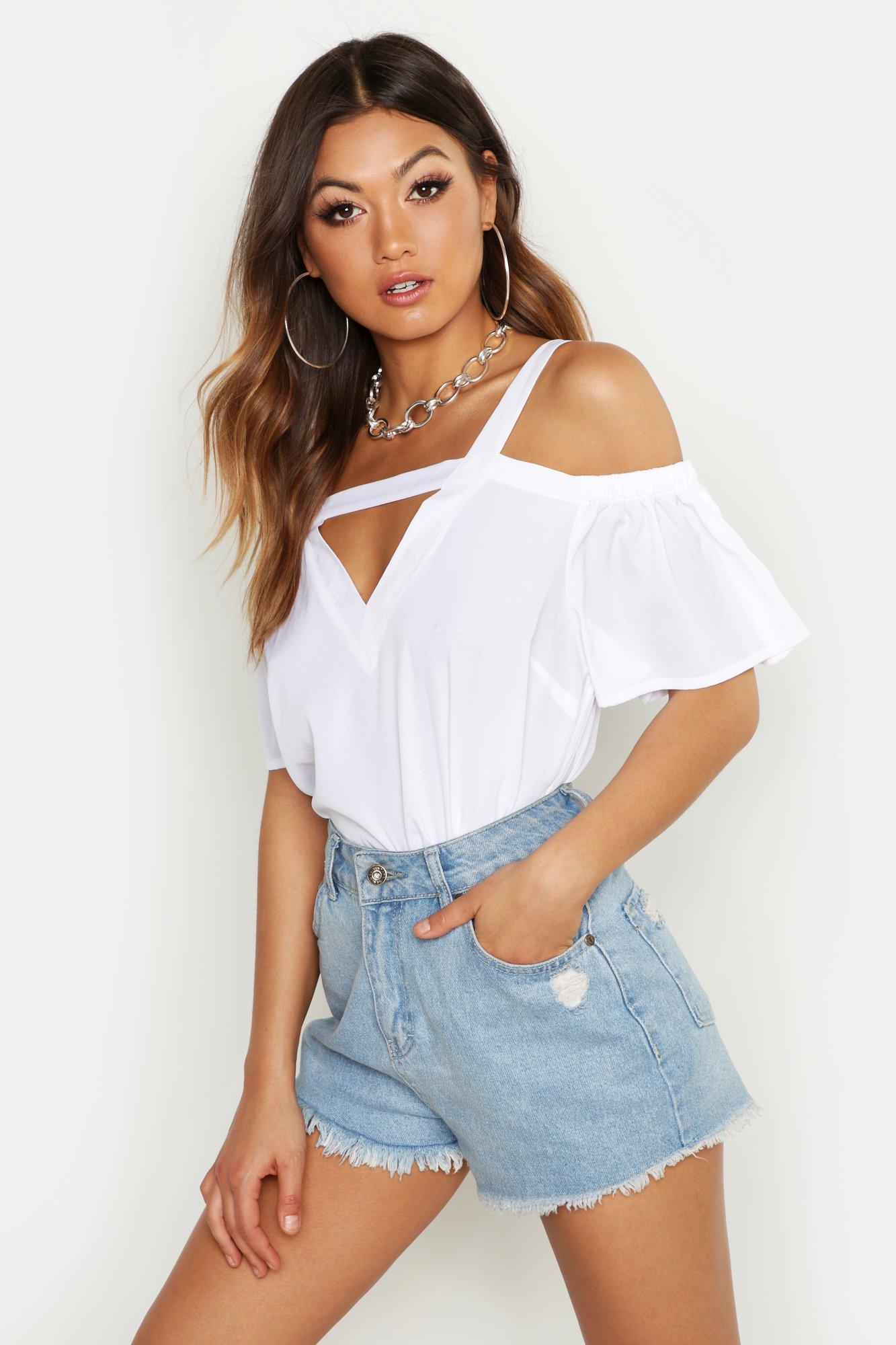 white cold shoulder tops uk