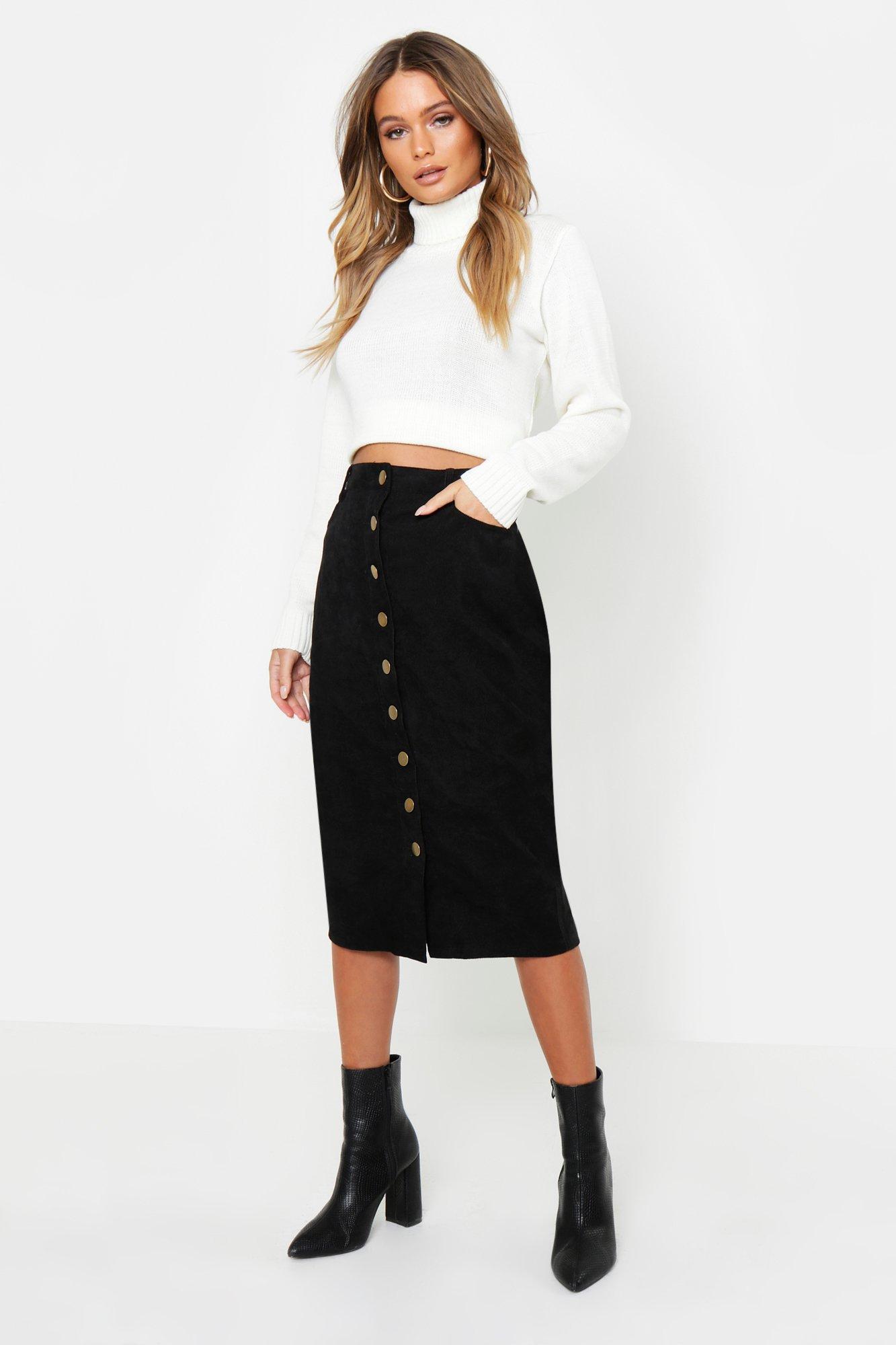 Boohoo Cord Button Front Midi Skirt - Lyst