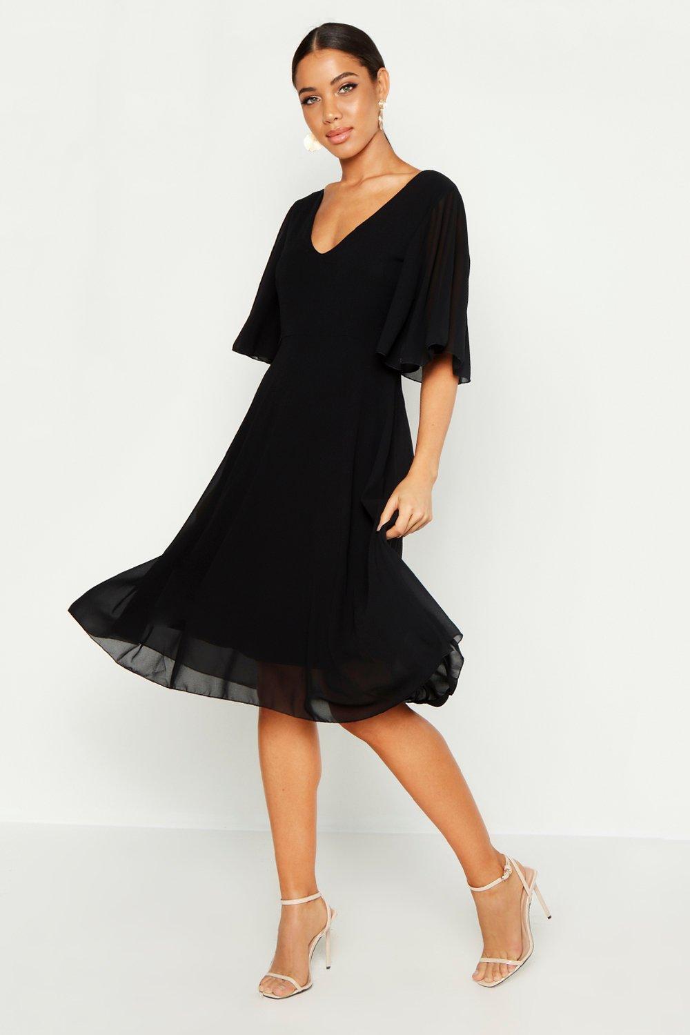 black chiffon cape dress