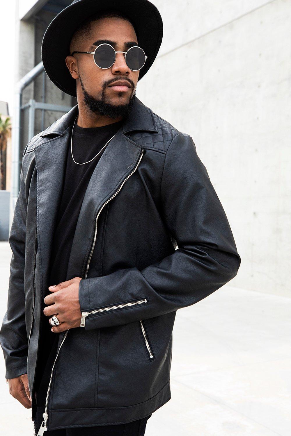 Boohooman Big And Tall Stitch Detail Faux Leather Biker Jacket In Boohooman Men S Black Big And Tall Stitch Detail Faux Leather Biker Jacket