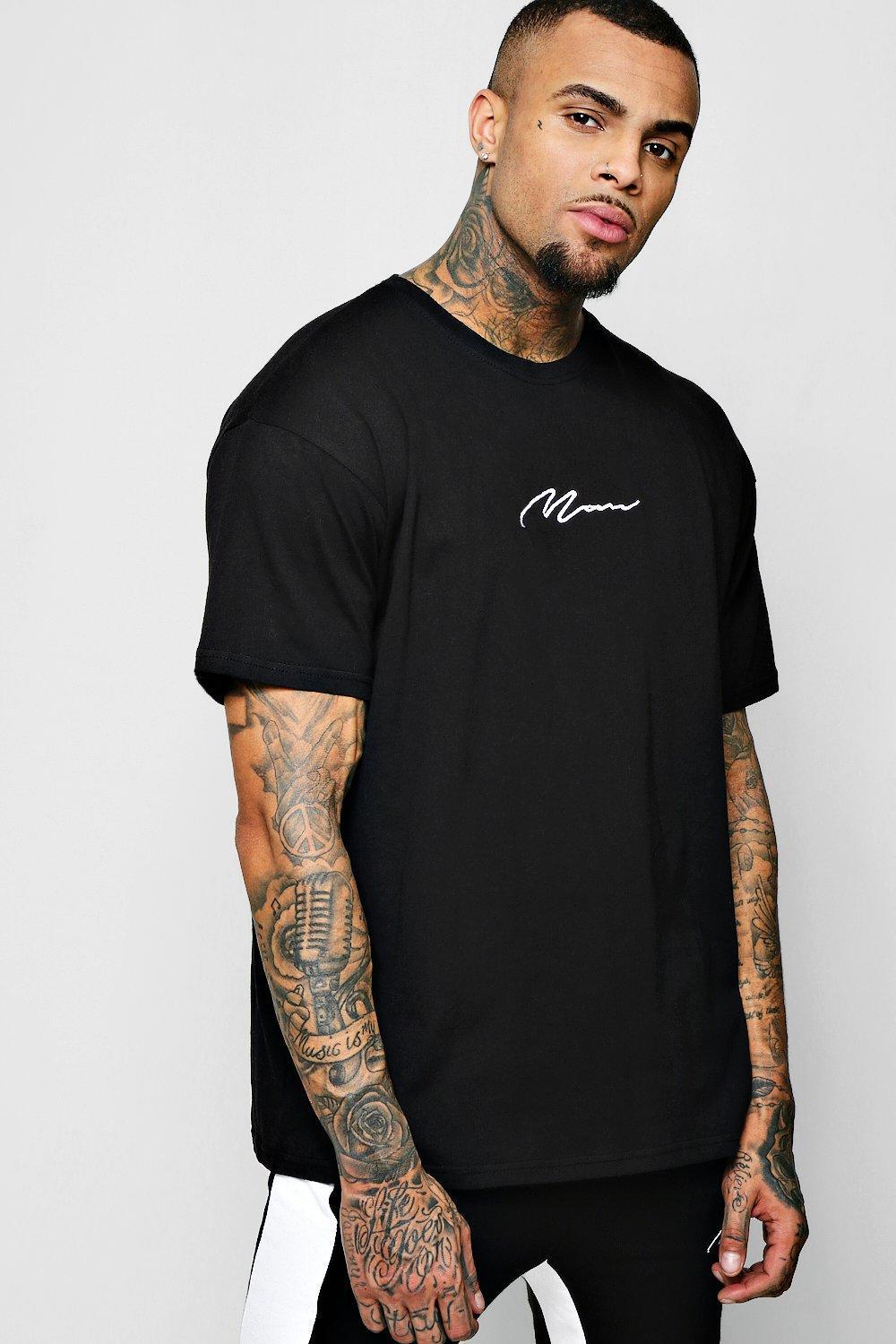 Lyst - Boohoo Oversized Man Signature Embroidered T-shirt in Black for Men