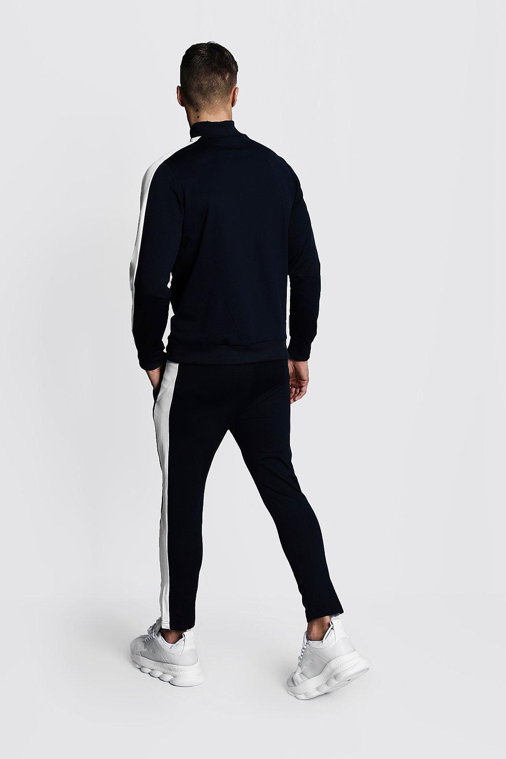 BoohooMAN Funnel Neck Contrast Panel Man Tracksuit in Blue for Men - Lyst