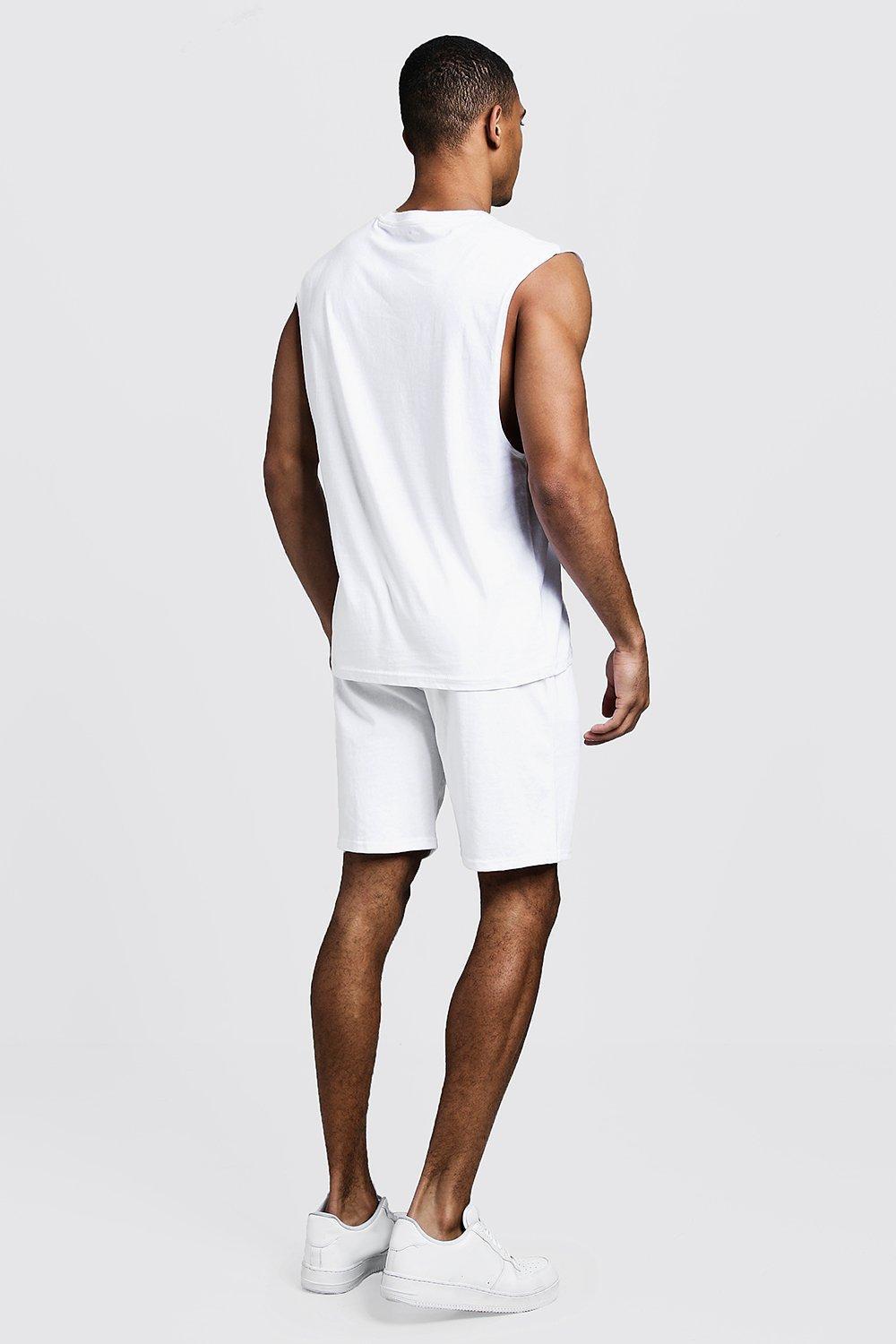 BoohooMAN Jersey Mid Length Shorts in White for Men - Lyst