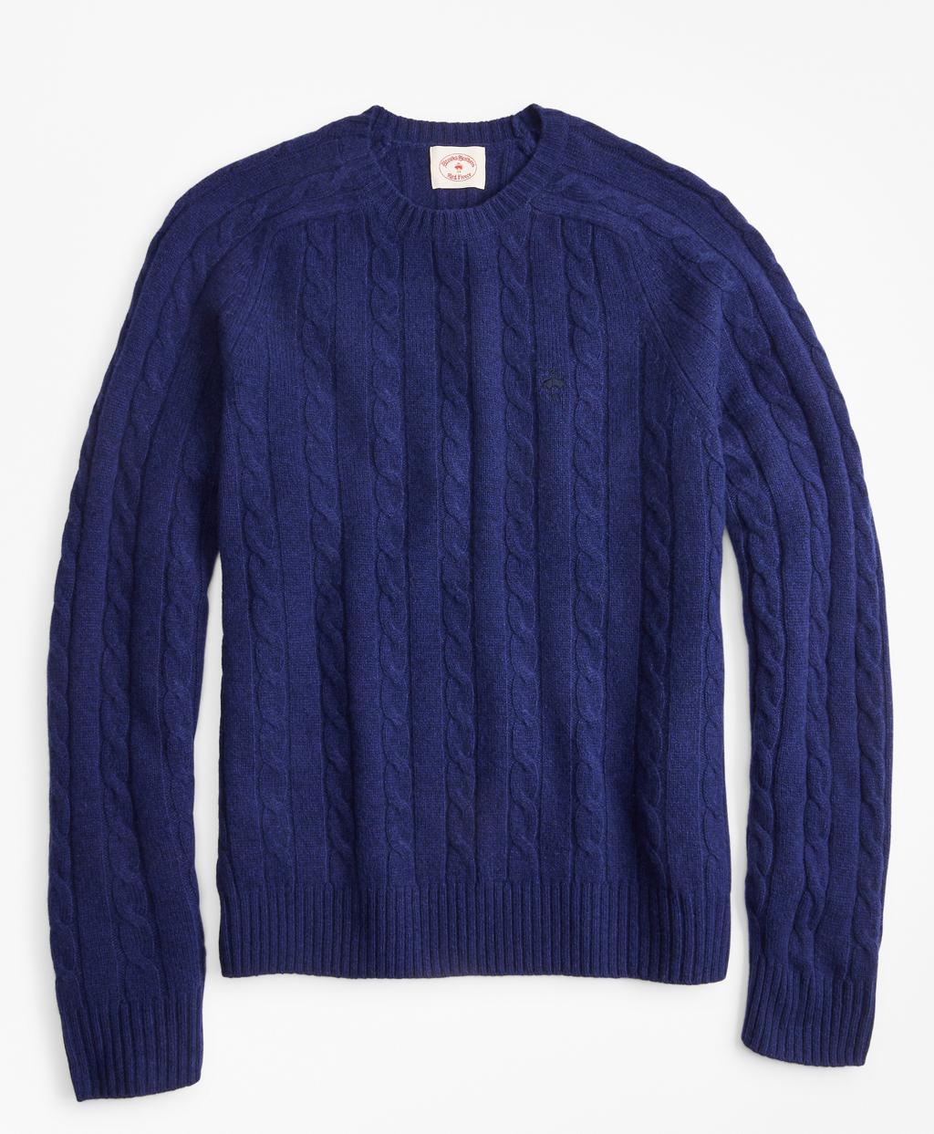 Brooks Brothers Cable-knit Wool-blend Crewneck Sweater in Navy (Blue ...