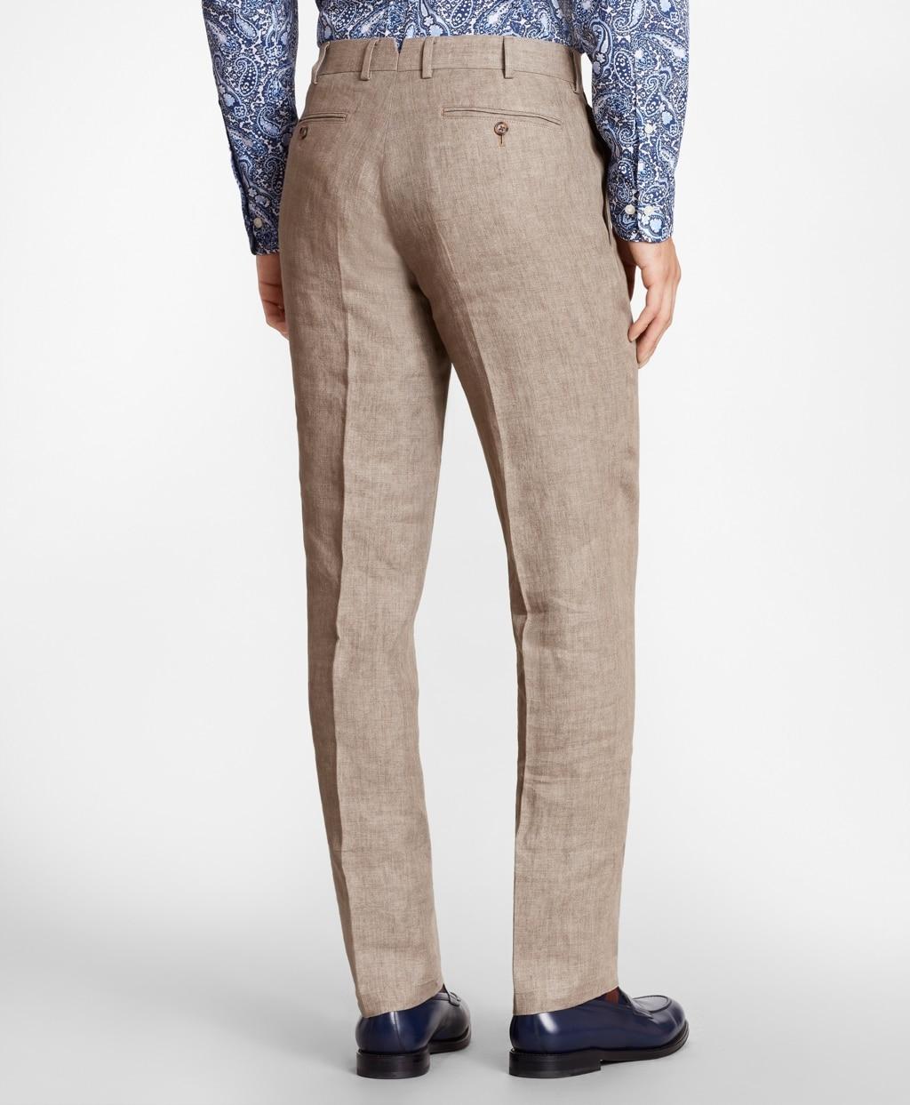Brooks Brothers Slim Fit Brown Linen Trousers for Men - Lyst