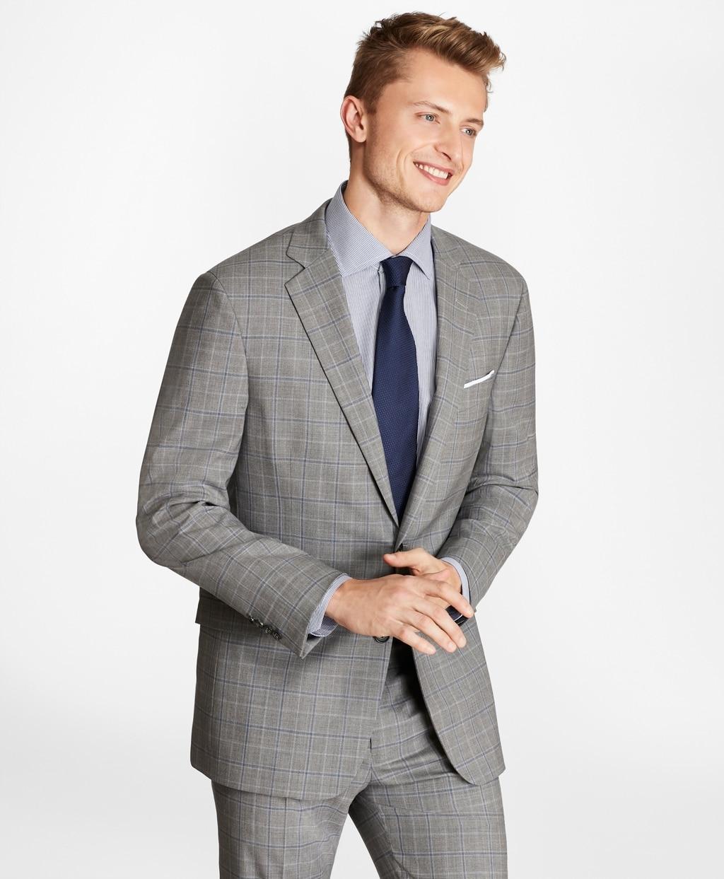 Brooks Brothers Wool Slim Fit Brookscool Plaid Suit in Grey-Blue (Gray