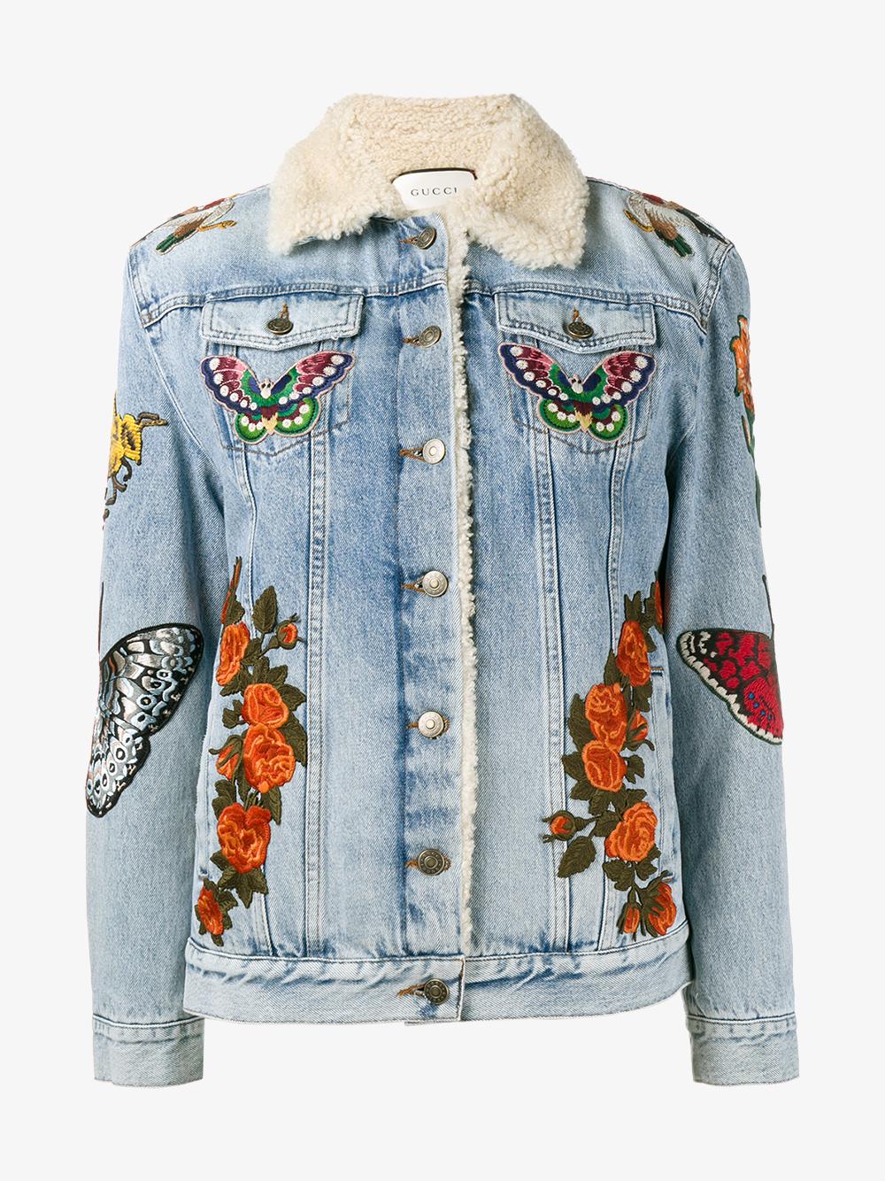 Lyst - Gucci Embroidered Denim Jacket in Blue