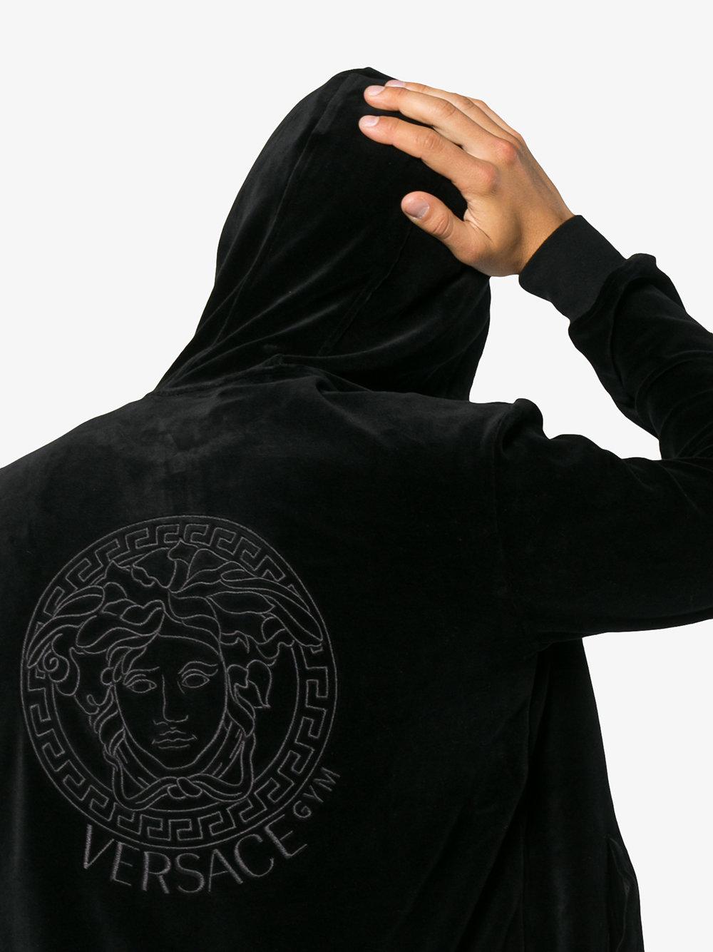 Versace Medusa Logo Velour Hoodie in Black for Men - Lyst