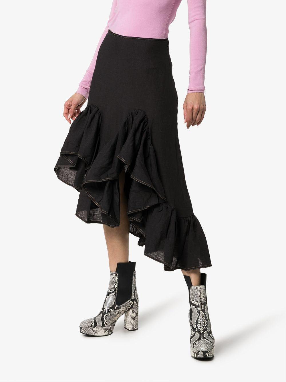 Marques'Almeida Ruffled Hem Midi Asymmetric Linen Skirt in Black - Lyst