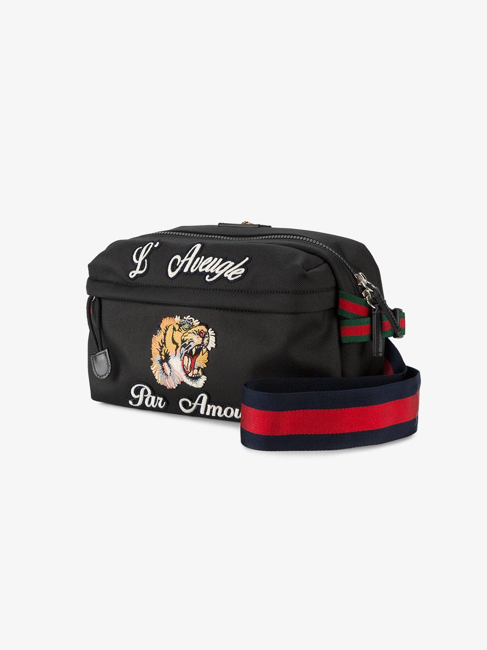 Lyst - Gucci Tiger Embroidered Belt Bag in Black for Men