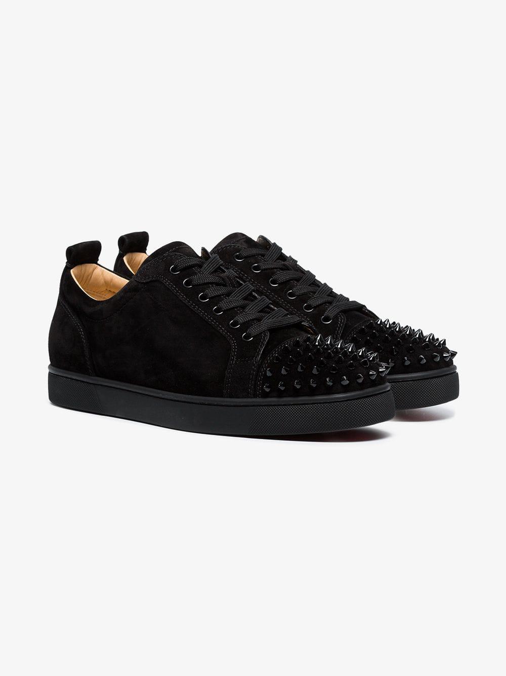 Christian Louboutin Black Leather Louis Junior Spike Sneakers in Black ...