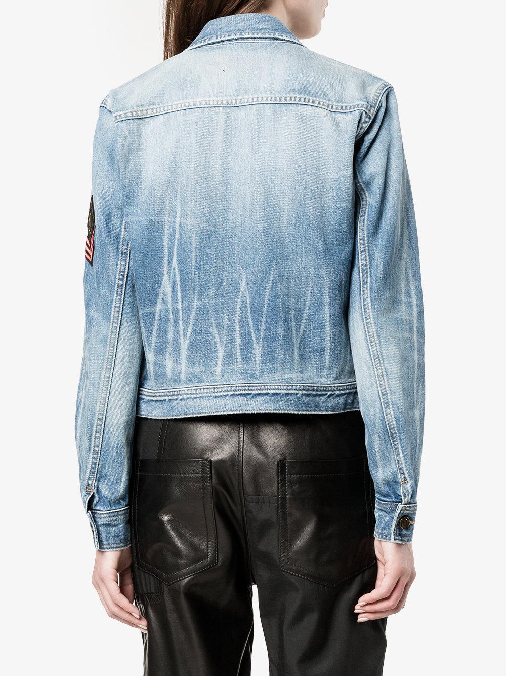 Saint Laurent Ysl Military Patch Denim Jacket in Blue Lyst