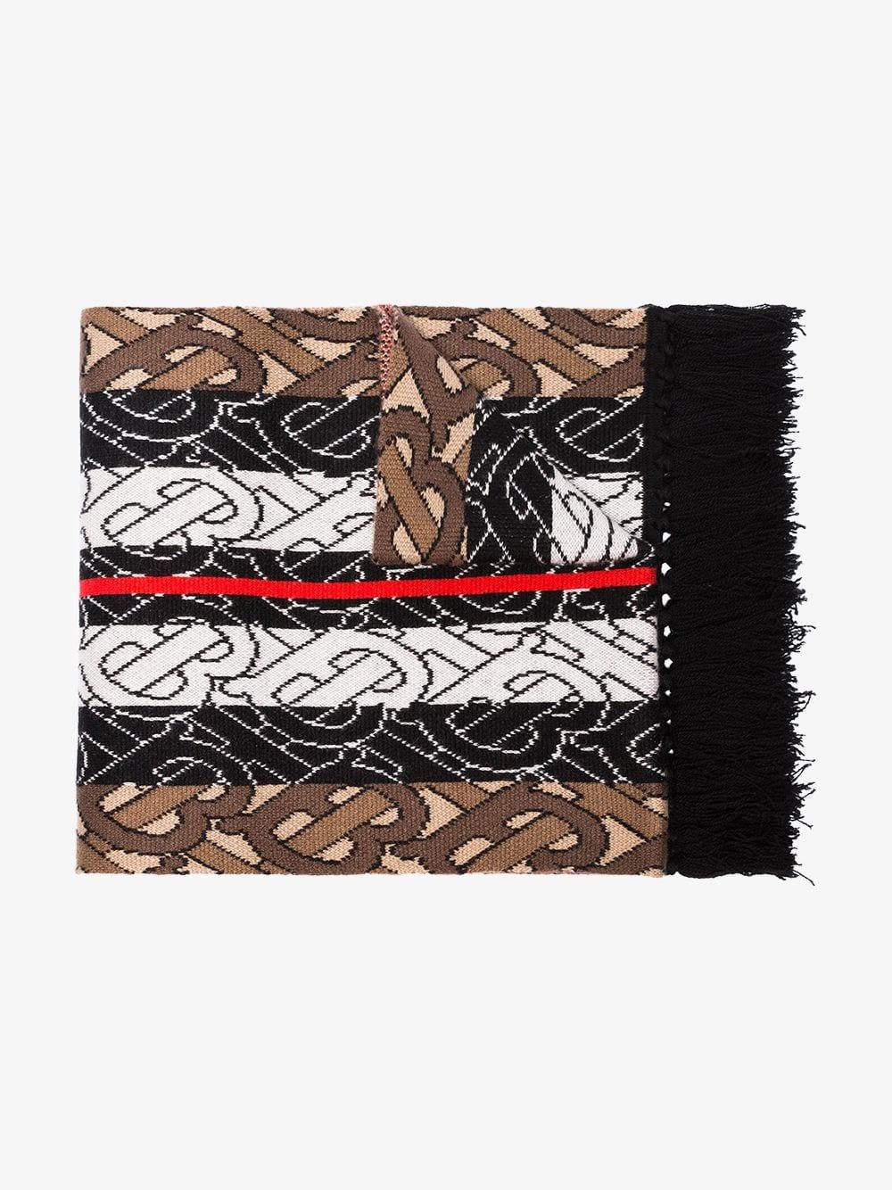 Burberry Monogram Print Stripe Cashmere Scarf in Brown - Lyst