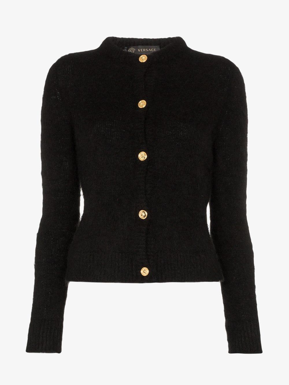 Versace Gold Tone Button Knitted Cardigan in Black - Lyst