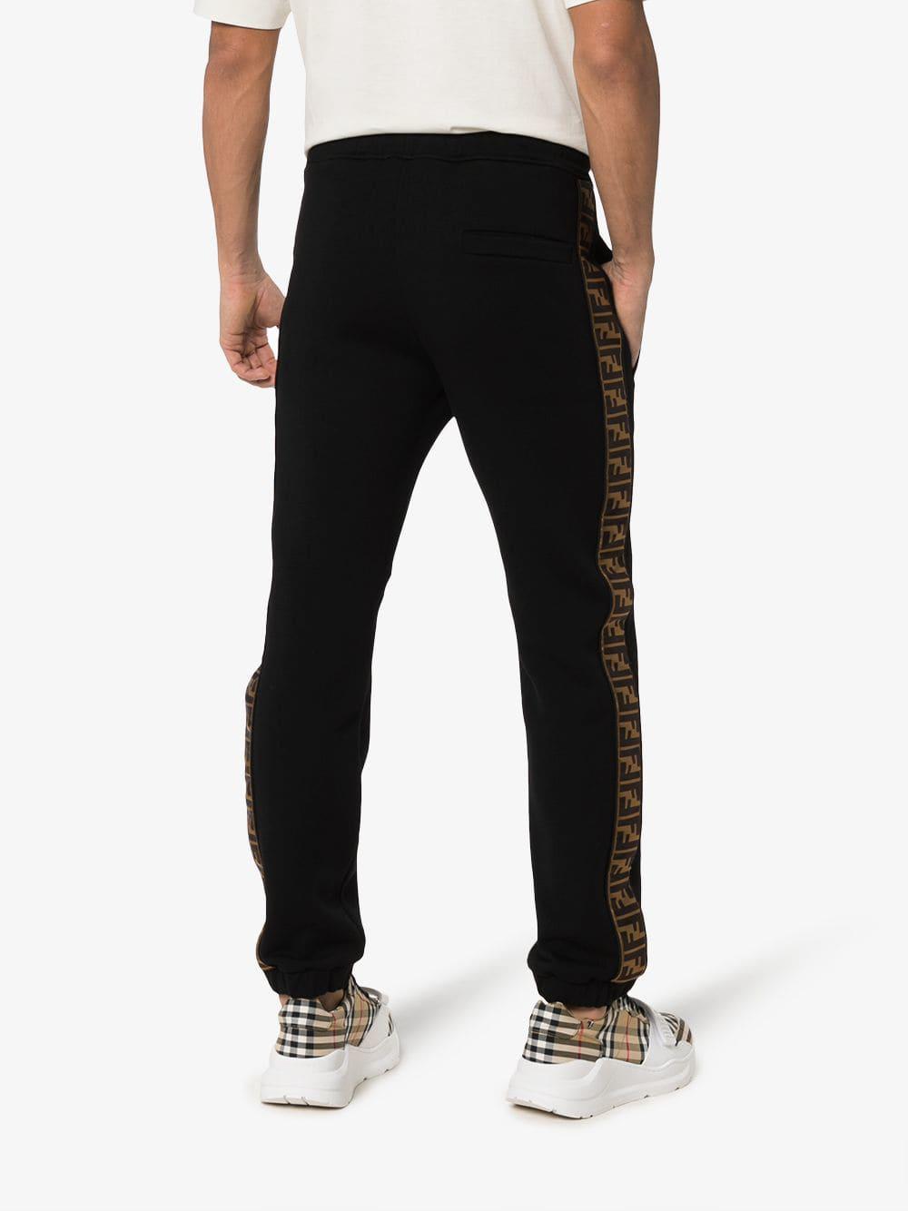 Fendi Logo Stripe Cashmere-blend Sweatpants in Black for Men - Lyst