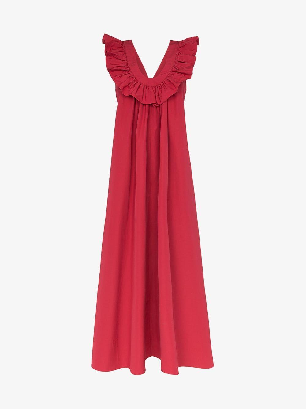 Three Graces London Geraldine Ruffle Neck Maxi Dress in